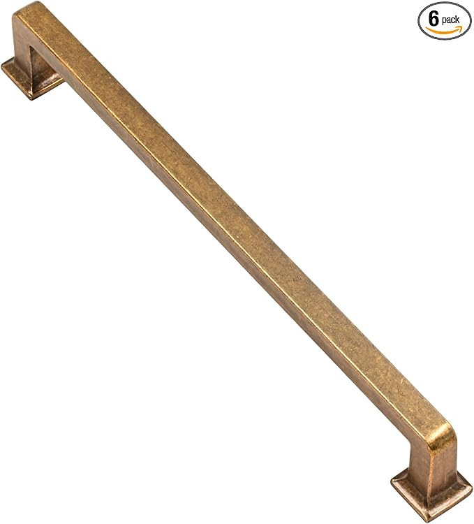 Alzassbg 6 Pack Antique Brass Cabinet Pulls, 8-3/4 Inch(224mm) Hole Centers Cabinet Handles Squar... | Amazon (US)