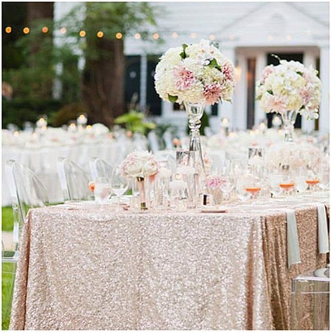 SoarDream Champagne Blush Sequin Tablecloth Rectangle Shimmer Table Linen 90x132 Inch Wedding Par... | Amazon (US)
