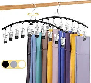 2 Pack Legging Organizer for Closet 360° Swivel, Metal Gym Clothes Organizer w/20 Clips Holds 20... | Amazon (US)