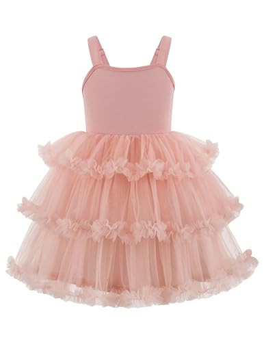 Arshiner Toddler Girls Tulle Dress Dusty Rose Tutu Dresses for Girl Birthday Party Princess Outfit Tiered Ruffle Fluffy Cami Ball Gown Summer Clothes 5-6 Years | Amazon (US)