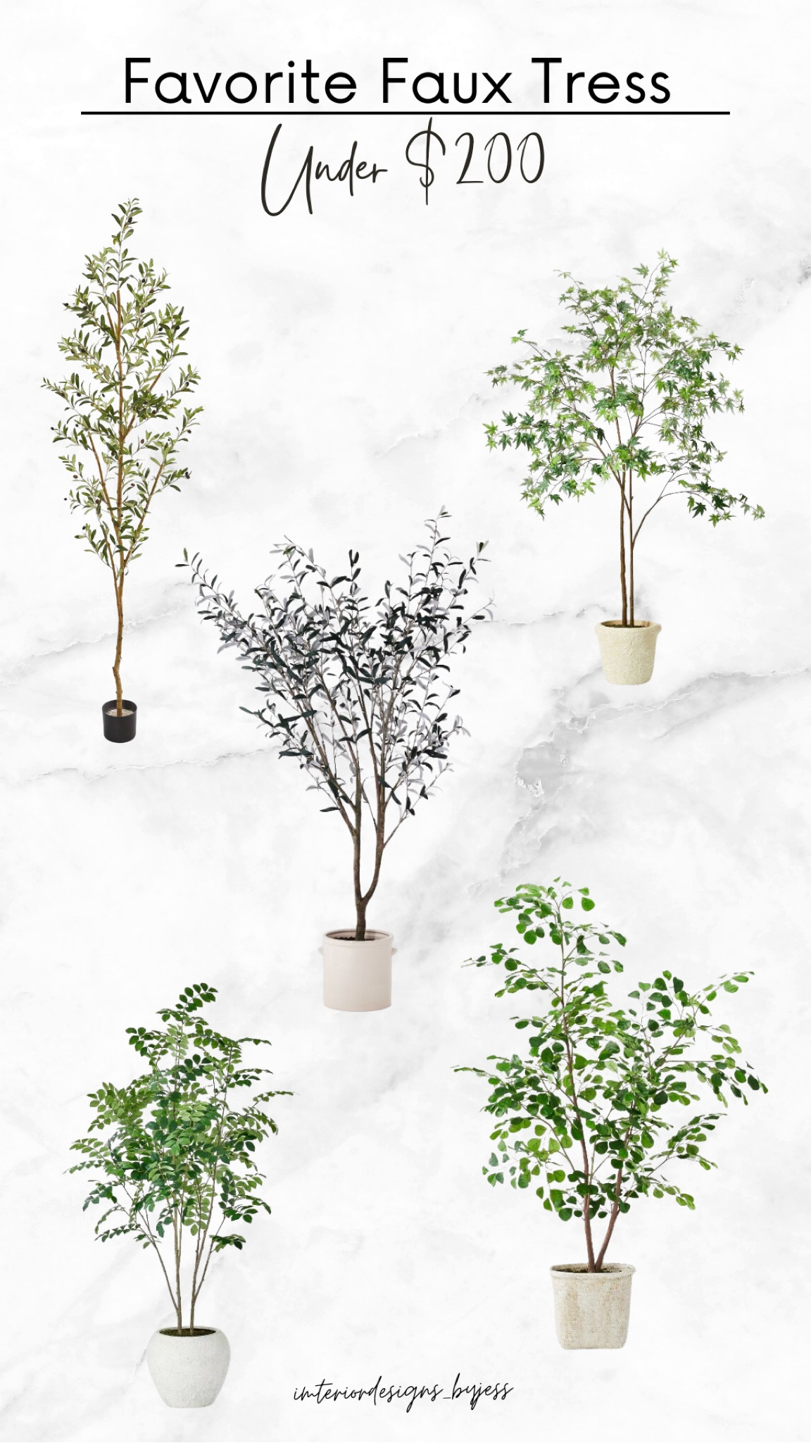 My favorite faux trees under 200 dollars. You can always add your trees to a faux planter to elevate it more and give a more put together look.
Faux ficus tree, faux maple tree, faux magnolia tree, faux olive tree, olive tree, nearly natural, target, target studio McGee, spring decor 

#LTKhome #LTKstyletip #LTKFind