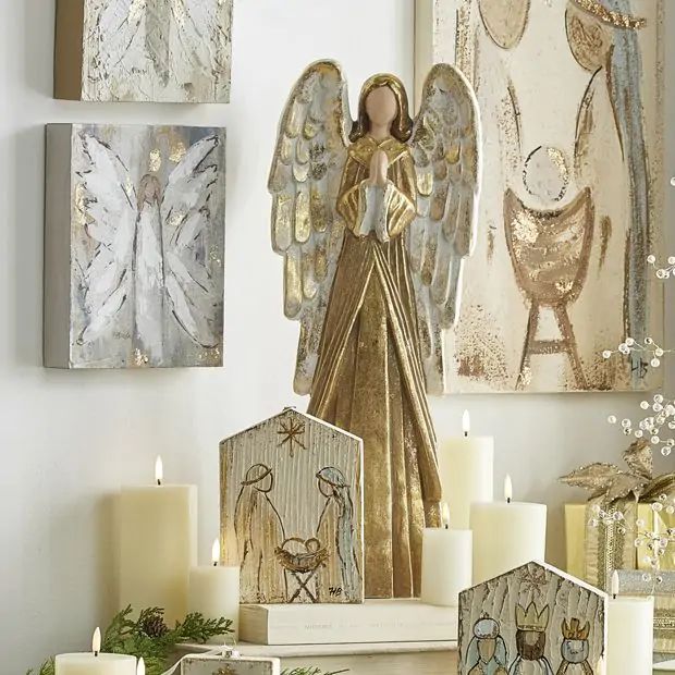 Gilded Praying Guardian Angel Figurine | Antique Farm House