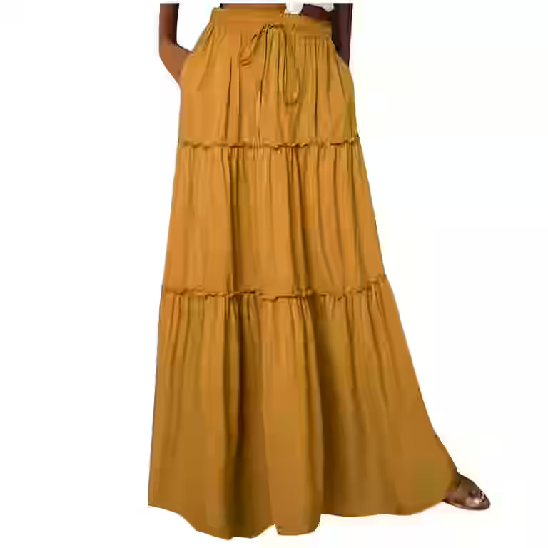 Ankle-Length Skirts for Women Elastic Waist Drawstring With Pocket Ankle Skirts Tiered Pleated Sk... | Walmart (US)