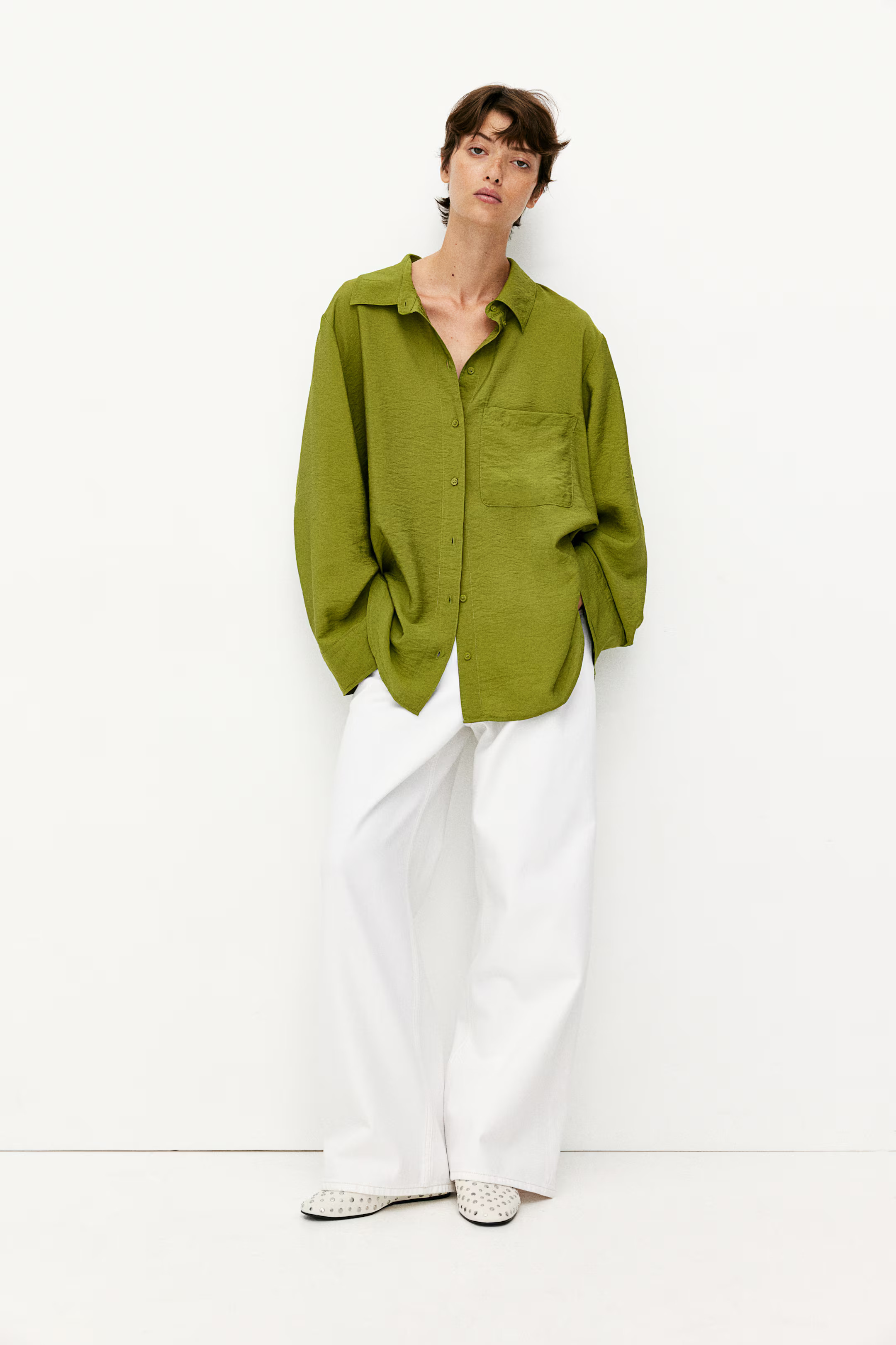 Viscose-Blend Shirt - Olive green - Ladies | H&M US | H&M (US + CA)