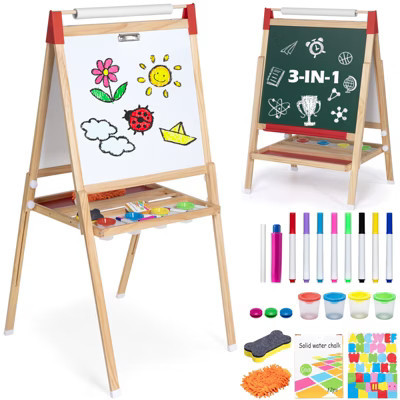 SUGIFT Adjustable Kids Art Easel – 3-in-1 Magnetic Whiteboard, Blackboard & Paper Roll, Foldable Wooden Drawing Board with Storage Tray | Target
