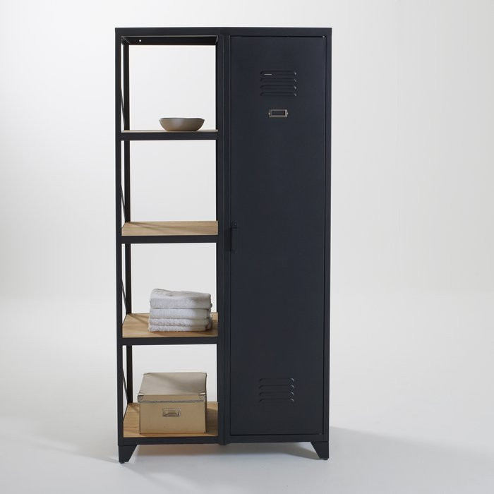 Hiba Metal and Oiled Pine Single-Door Cabinet and Shelving Unit | La Redoute (UK)