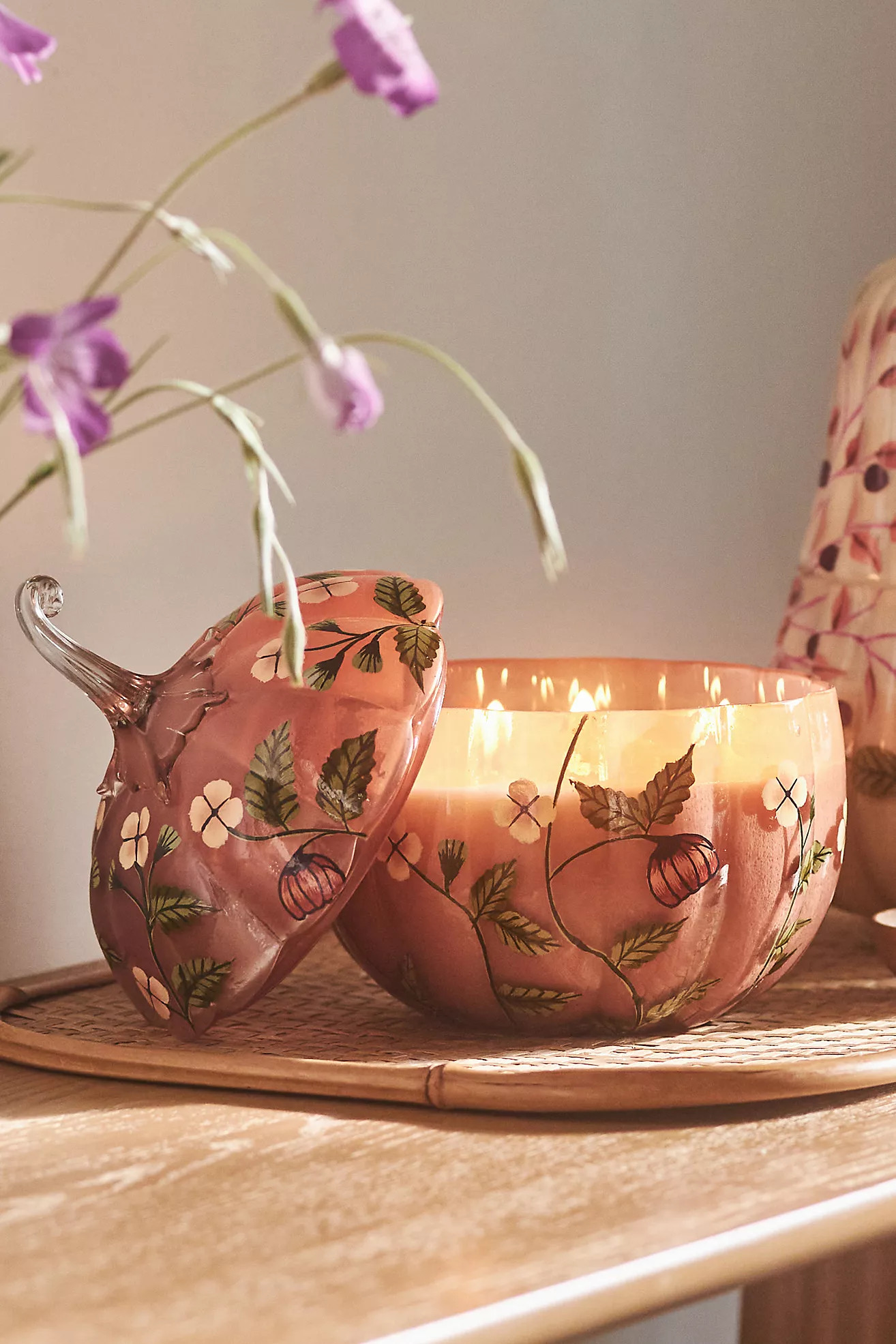 Handpainted White Birch & Pumpkin Glass Pumpkin Candle | Anthropologie (US)