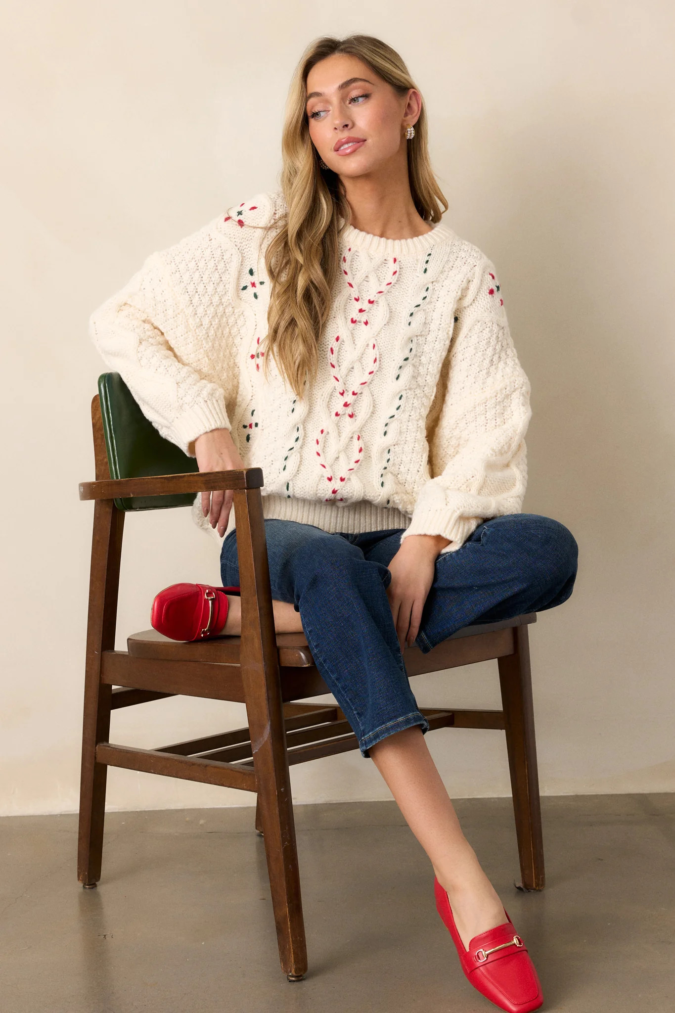 Totally Smitten Ivory Knit Sweater Top | Red Dress