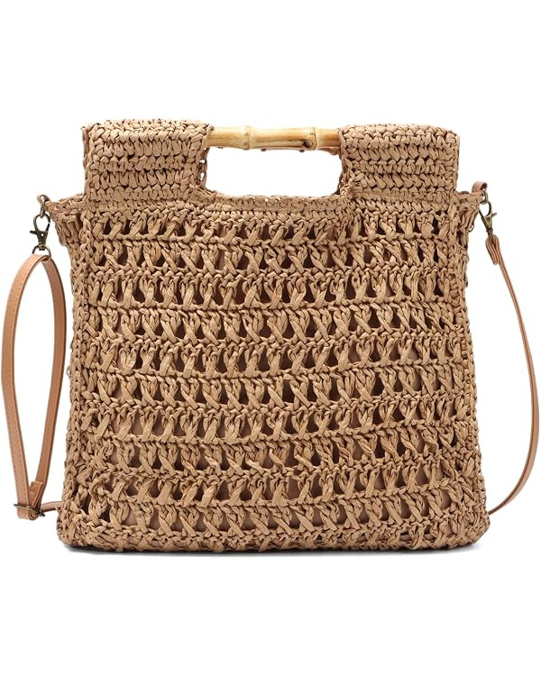 Oweisong Women Straw Beach Tote Bag Summer Large Bamboo Top Handle Handbag Hand Woven Shoulder Cr... | Amazon (US)