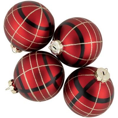 Northlight 4ct Red, Black and Gold Plaid Glass Ball Christmas Ornaments 3.25" | Target