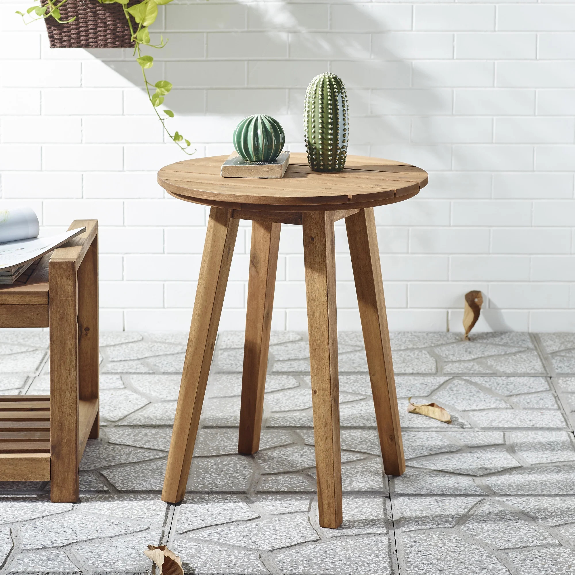 Manor Park Outdoor Acacia Wood Round End Table, Brown | Walmart (US)