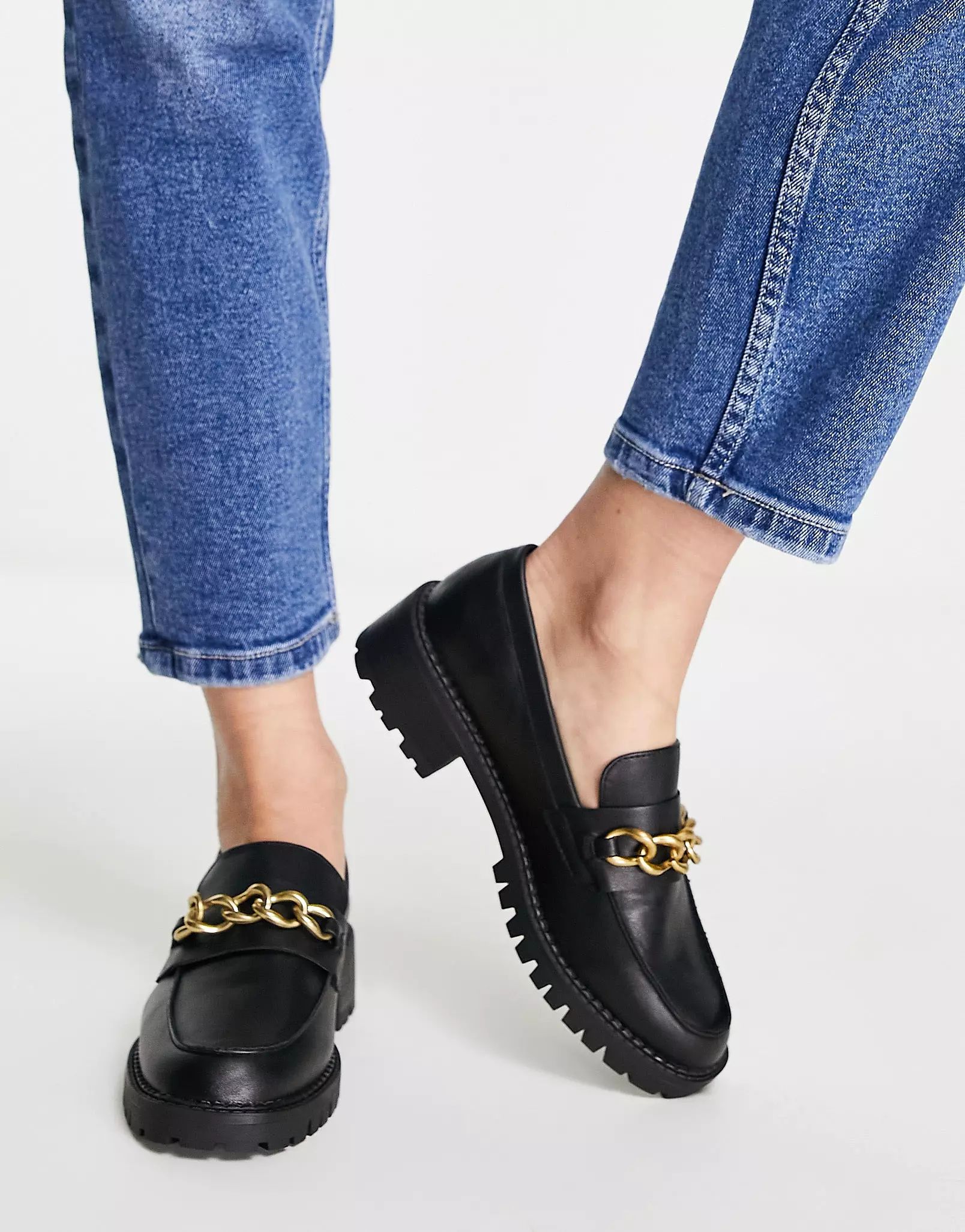 London Rebel chunky loafers with chain in black | ASOS (Global)