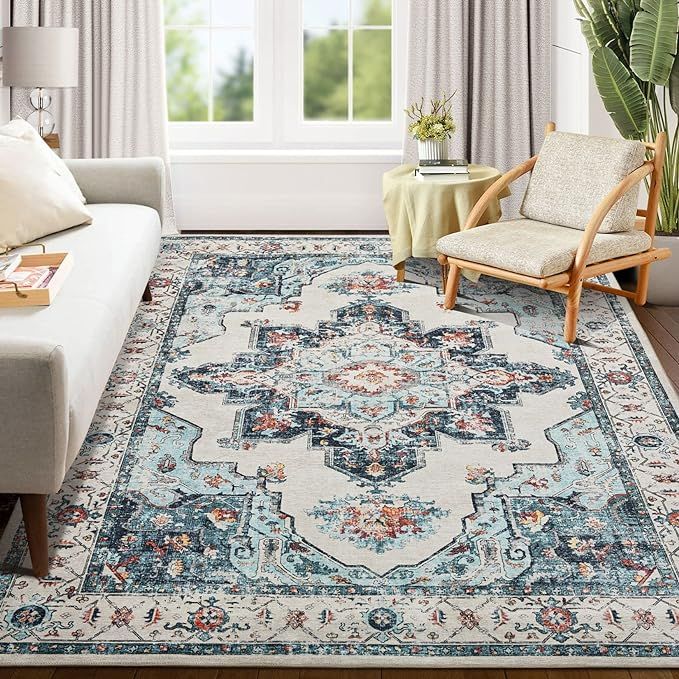 Area Rug Living Room Rugs: 5x7 Washable Large Carpet Boho Oriental Persian Distressed Bohemian No... | Amazon (US)