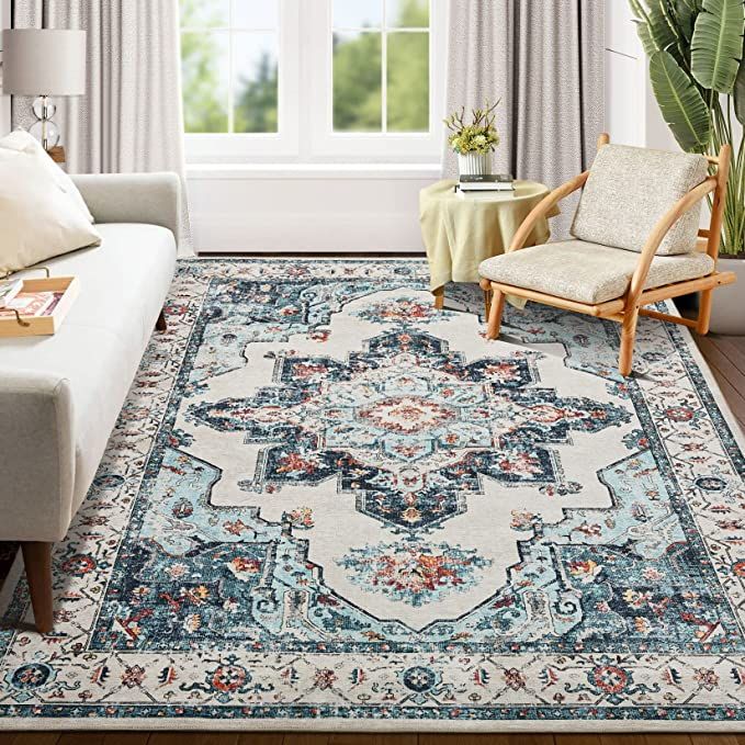 Area Rug Living Room Rugs: 5x7 Washable Large Carpet Boho Oriental Persian Distressed Bohemian No... | Amazon (US)