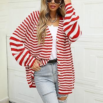 Women's Color Block Ribbed Knit Cardigan Sweater Slim V-Neck Long Sleeve Sweater Popcorn Cardigan... | Amazon (US)