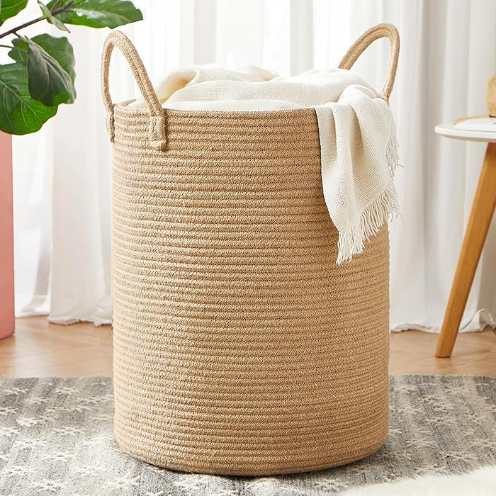 62L Jute Woven Hamper Laundry Basket Wicker Rope Clothes Hamper for Baby Nursery Kids Tall Rattan... | Amazon (US)