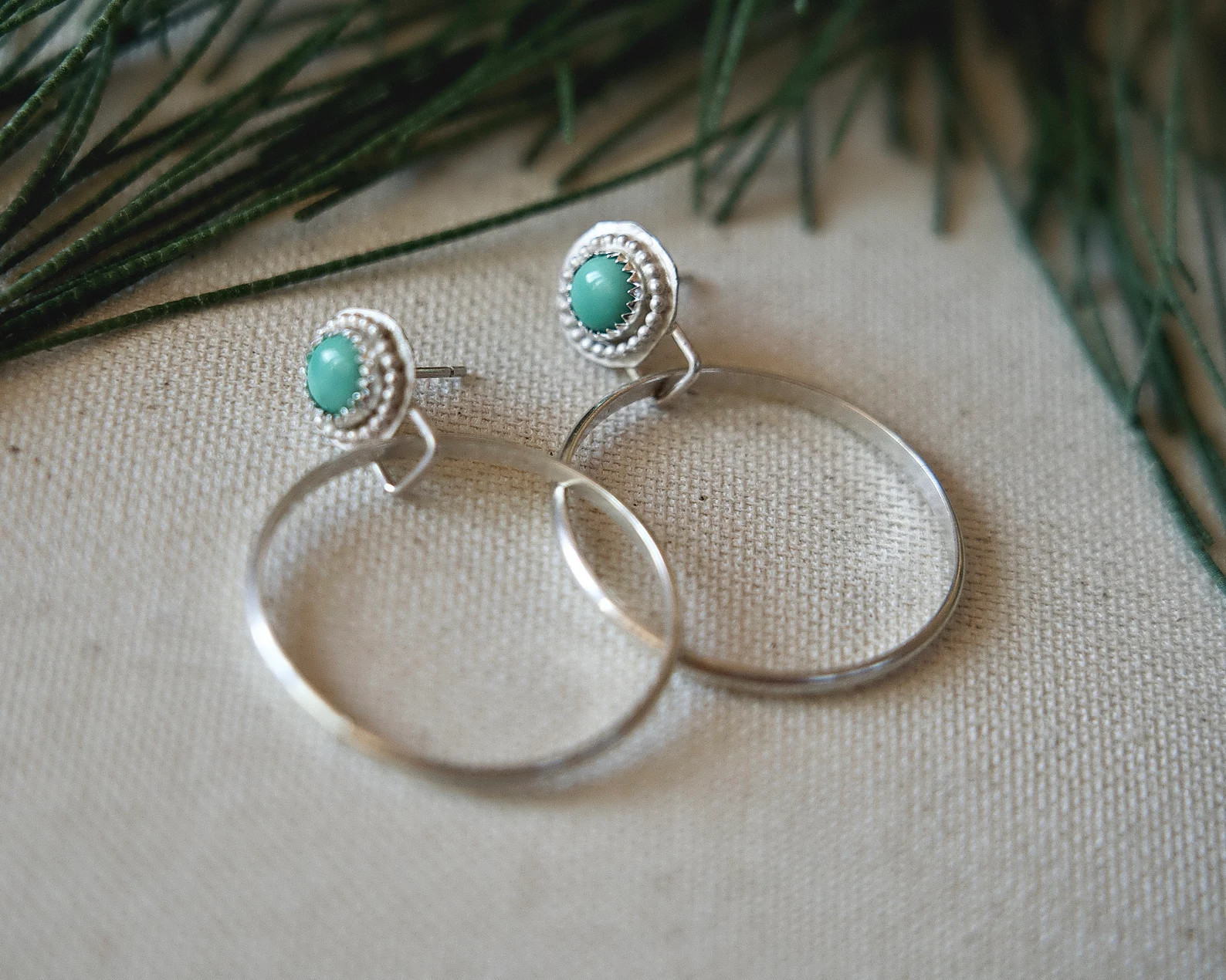 Genuine Turquoise Sterling Silver Hoops | Etsy (US)