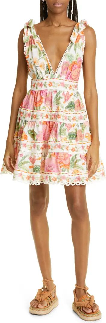 Macaw Bloom Plunge Neck Cotton Tiered Sundress | Nordstrom