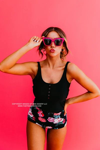 BUTTON FRONT MIDKINI SWIM TOP IN BLACK BY PINK DESERT | Pink Desert