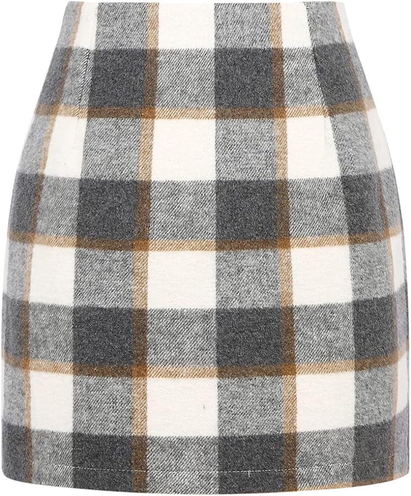 IDEALSANXUN Womens High Waist Plaid Skirt Bodycon Pencil Wool Mini Skirts | Amazon (US)