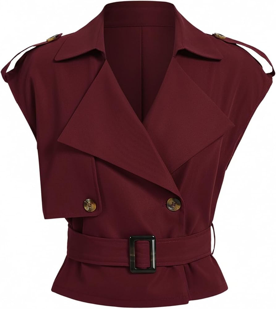 GORGLITTER Women's Cropped Short Trench Coat Casual Dressy Vest Jackets | Amazon (US)