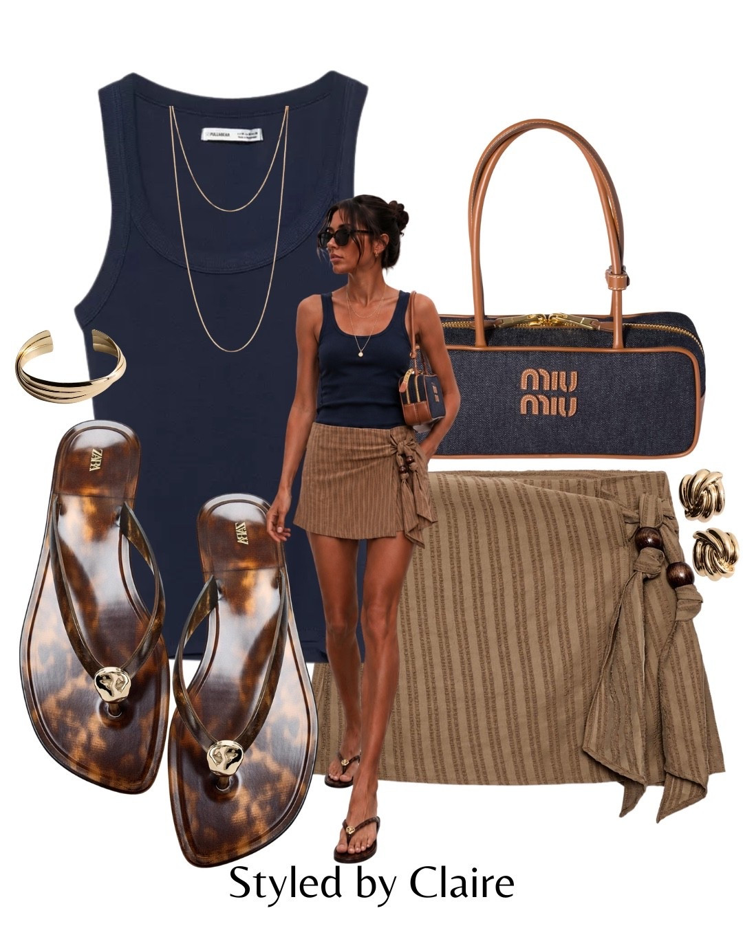 NAVY & BROWN🙋🏽‍♀️
Tags: new in Zara skort with beading skirt pull bear tank top jelly sandals miu miu denim shoulder bag mango earrings bracelet cuff summer style chic women’s city break capsule wardrobe holiday vacation ootd

#LTKsummer #LTKstyletip #LTKshoes