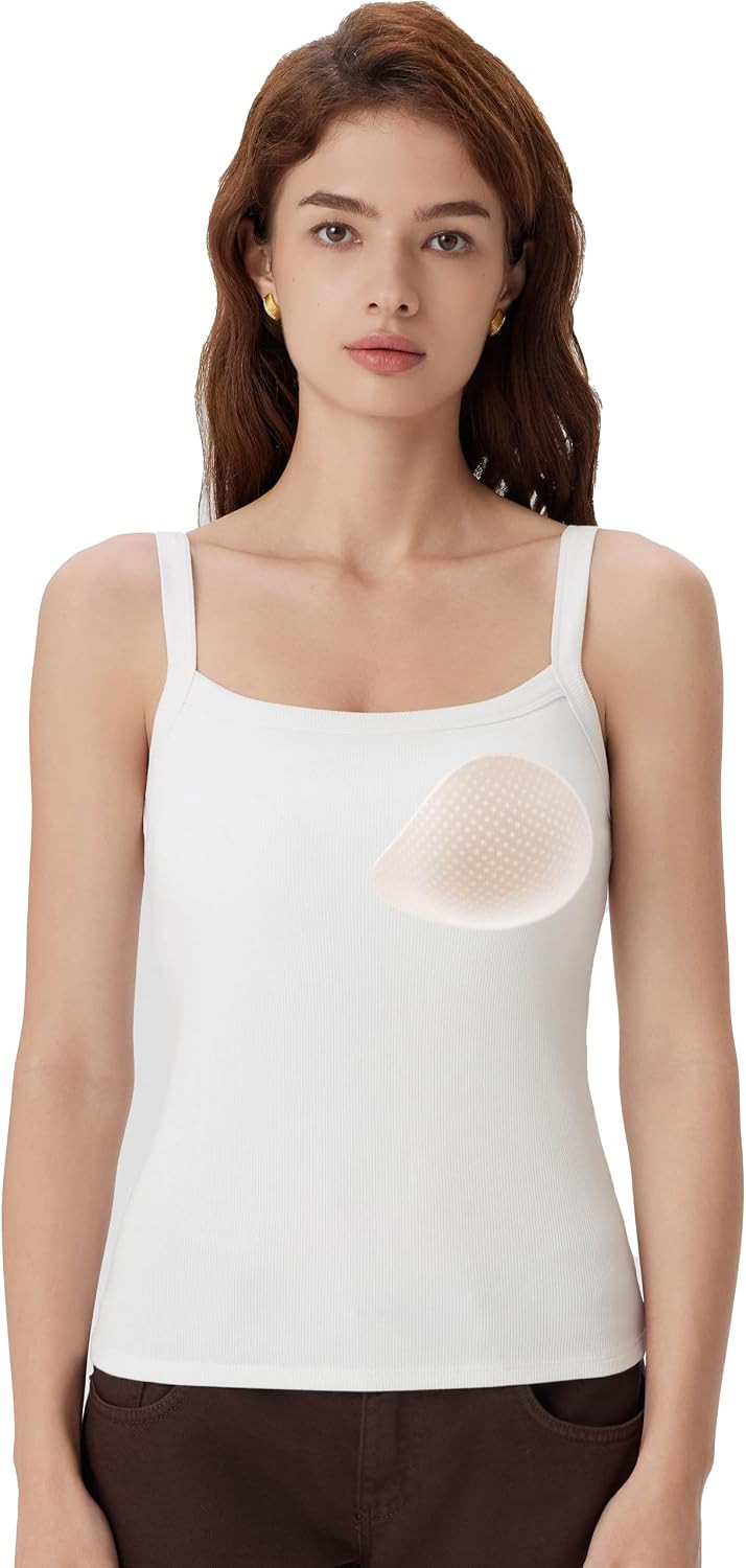 SUUKSESS Women Cotton Rib Padded Tank Tops Sleeveless Spaghetti Strap Square Neck Tops Summer Camisole Going Out Shirts | Amazon (US)