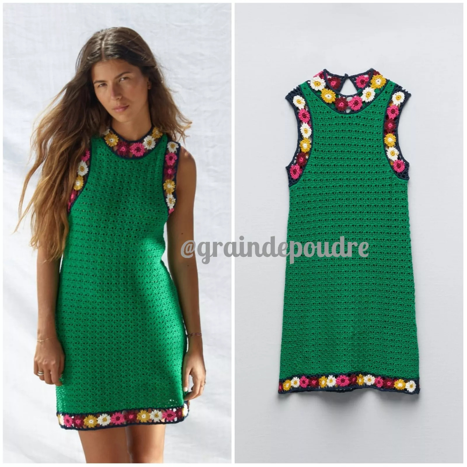 Rare! Zara Kelly Green Limited Edition Floral Edge Crochet Mini Dress M 0021/10 | eBay US