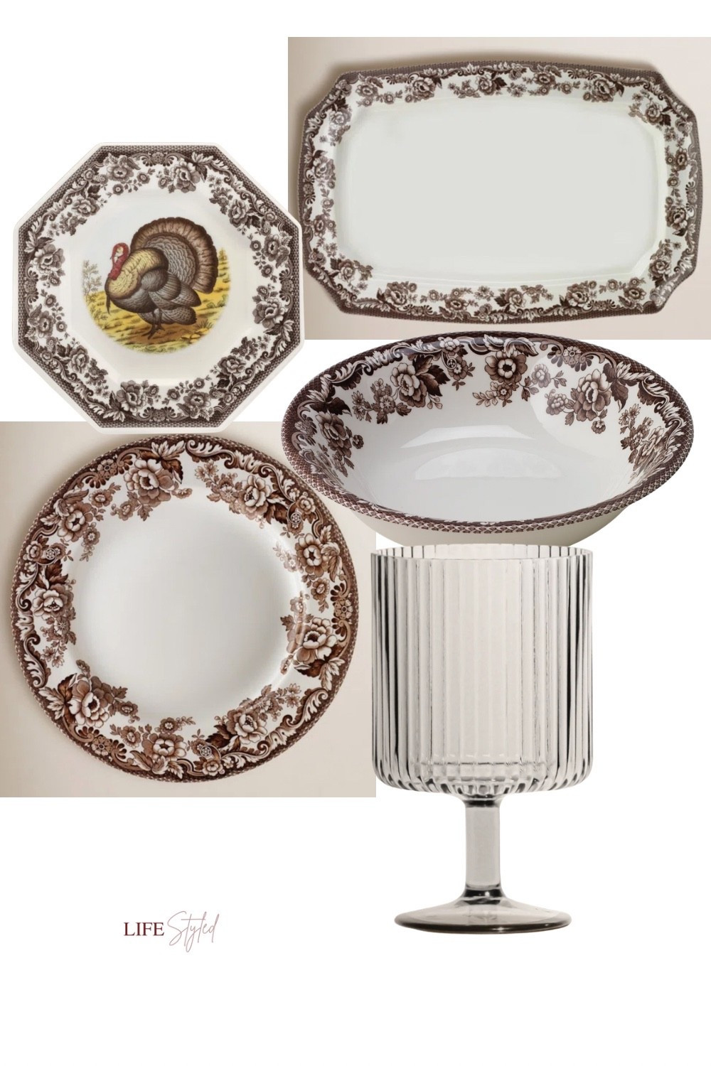 Elevate your Thanksgiving and Friendsgiving tablescape with these beautiful Woodland pieces — the soup plate, cereal bowl, rectangle platter, octagonal turkey plate, and elegant fluted acrylic goblets. Perfect for bringing timeless charm to every holiday gathering and cozy fall feast. 🦃🍴🍂 

#LTKHome #LTKSeasonal #LTKGiftGuide