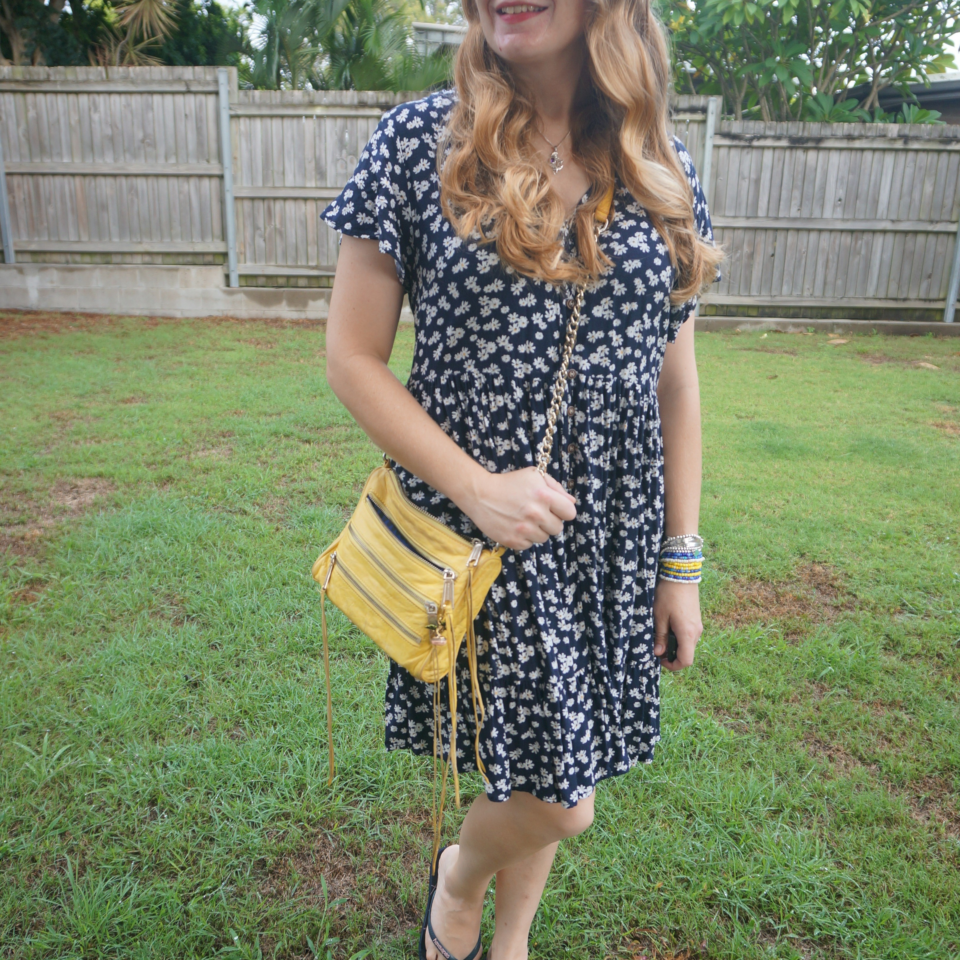 Daisy print Caroline Morgan dress from my sister's wardrobe with yellow Rebecca Minkoff mini 5-zip bag 💙 💛

#LTKaustralia #LTKautumn #LTKbag