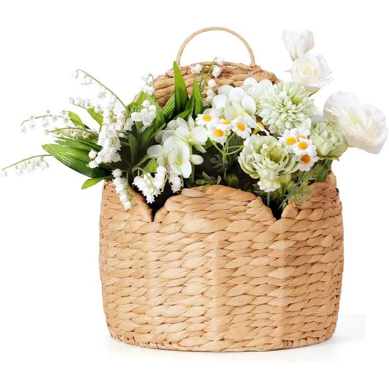 Guvpev 14.8" Scalloped Edge Hanging Planter Basket, Hand-Woven Water Hyacinth Wall Basket for Fro... | Walmart (US)