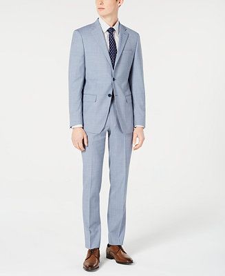 Calvin Klein Men's X-Fit Slim-Fit Light Blue Sharkskin Suit Separates & Reviews - Suits & Tuxedos... | Macys (US)