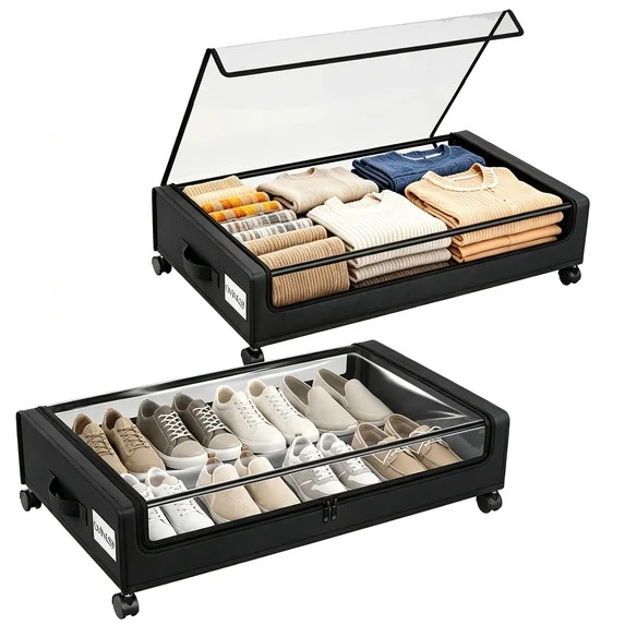 OVINESY Under Bed Storage with Wheels, 2 Pack Underbed Containers with Clear Lids & Labels, Rolli... | Walmart (US)