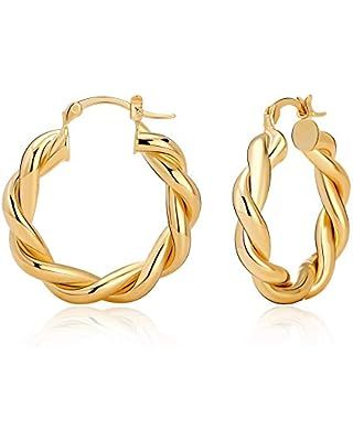 LILIE&WHITE Twisited Gold Chunky Hoop Earrings For Women 14K Gold Plated High Polished Lightweigh... | Amazon (US)