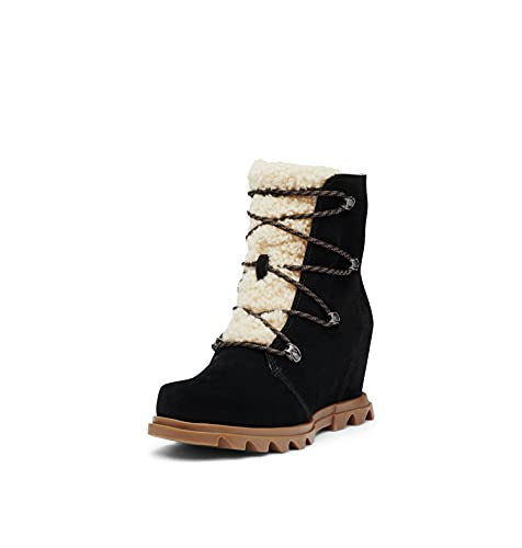 Sorel Women's Joan of Arctic Wedge III Lace Cozy Boot - Black, Sea Salt - Size 9.5 | Amazon (US)