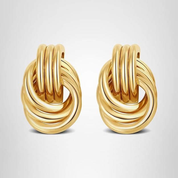 Trendy Gold Plated Knot Earrings for Women Chunky Statement Drop Dangle Earrings Lightweight Hypo... | Amazon (US)