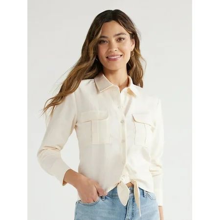 Sofia Jeans Women s and Women s Plus Linen Blend Tie Front Top with Cargo Pockets Sizes XS-5X | Walmart (US)
