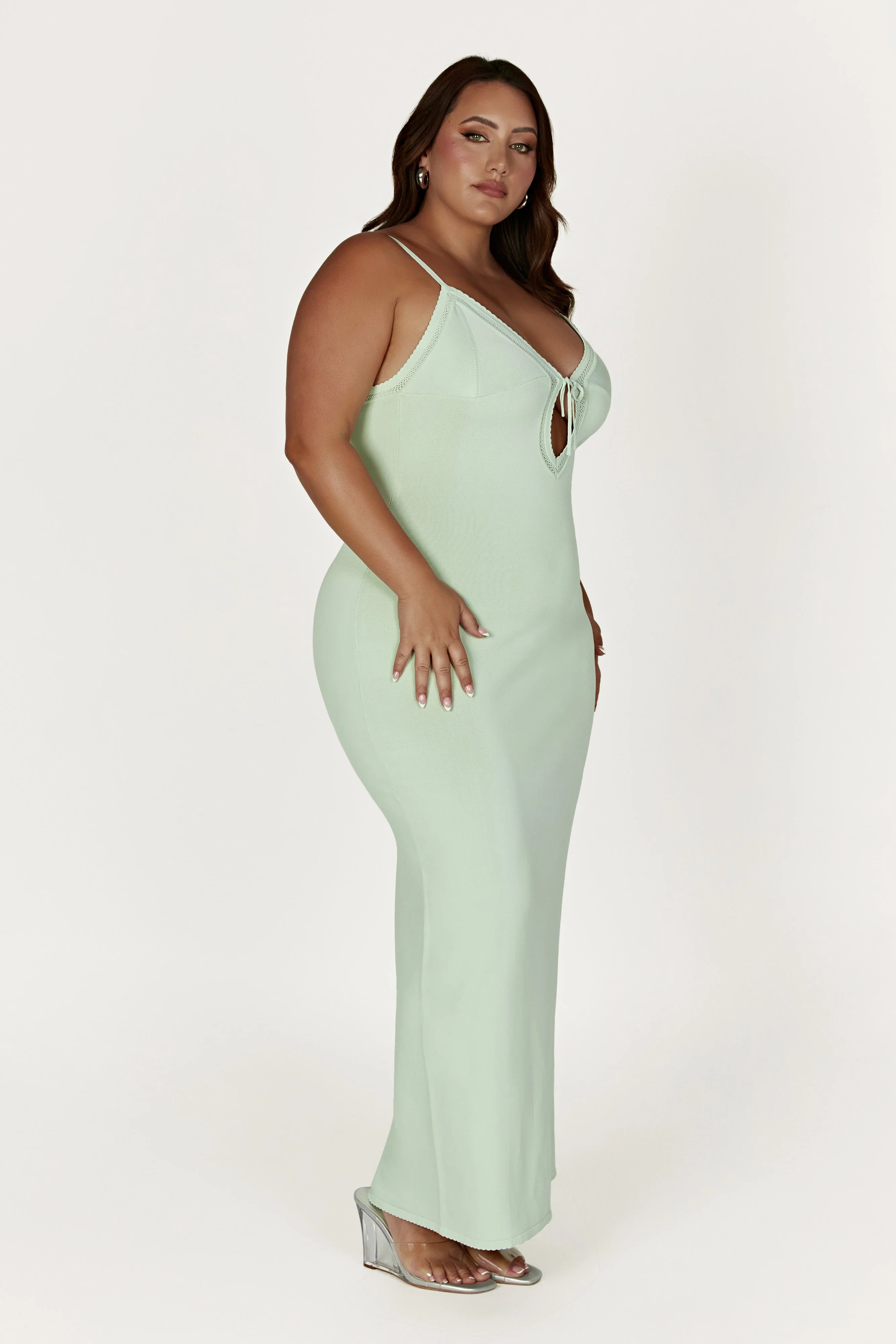 Maia Pointelle Knit Maxi Dress - Pistachio Green | MESHKI US