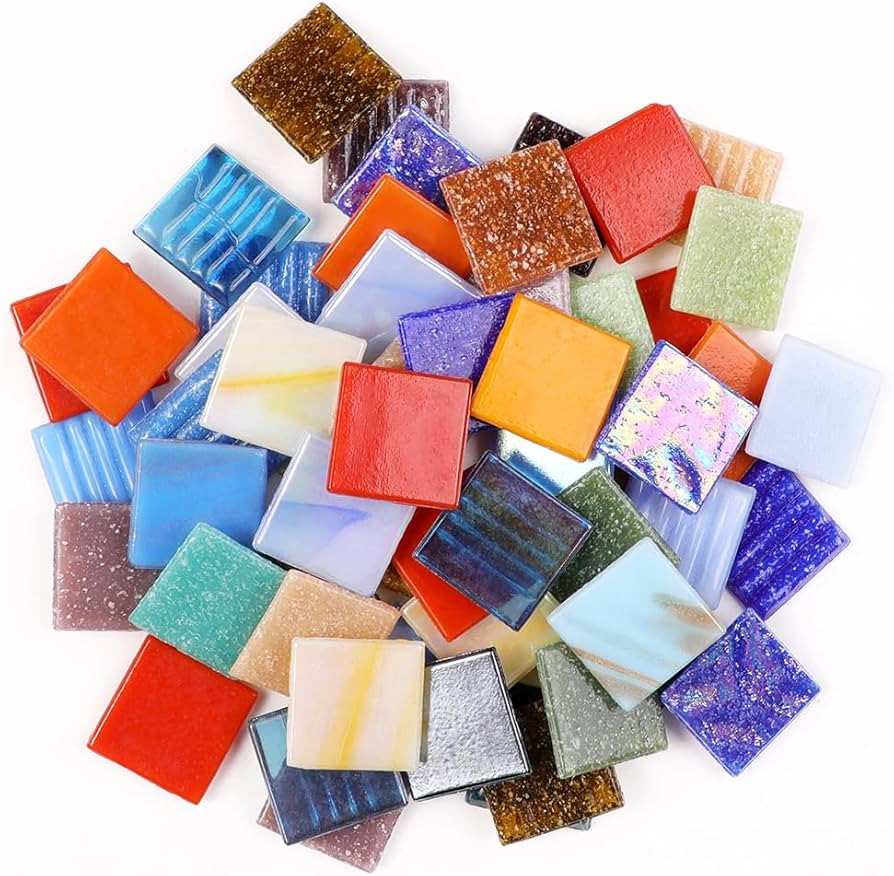 2cm (3/4") Square Vitreous Glass Mosaic Tiles for Crafts Bulk, 1 LB Colorful Mix Quartz Glass Til... | Amazon (US)