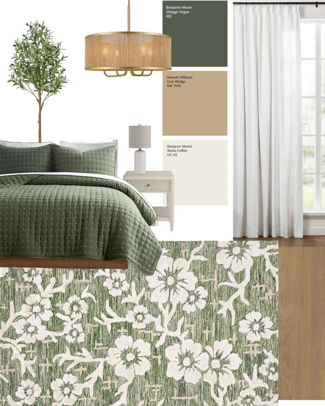 Spring time and freshen up with this pretty rug and bedding. This look is so crisp and fun! With warm wood to keep just enough warmth throughout the space.

Do you need your own mood board created? Send me a note in messenger and I'll send you a fees and services list.

#spring #springdecor #HumanDesigner #designerdetails #amazonmusthaves #amazonhome #amazondeals #wayfairhome #wayfairhome #wayfairdeals #wayfair Benjamin Moore TWOPAGES Curtains | Community Forum #invitinginteriors #moodboard #colourpallet #visualboard 

 #LTKhome #LTKstyletip #LTKfamily