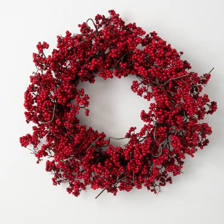 Artificial Red Berry Wreath Red 28"H | Target