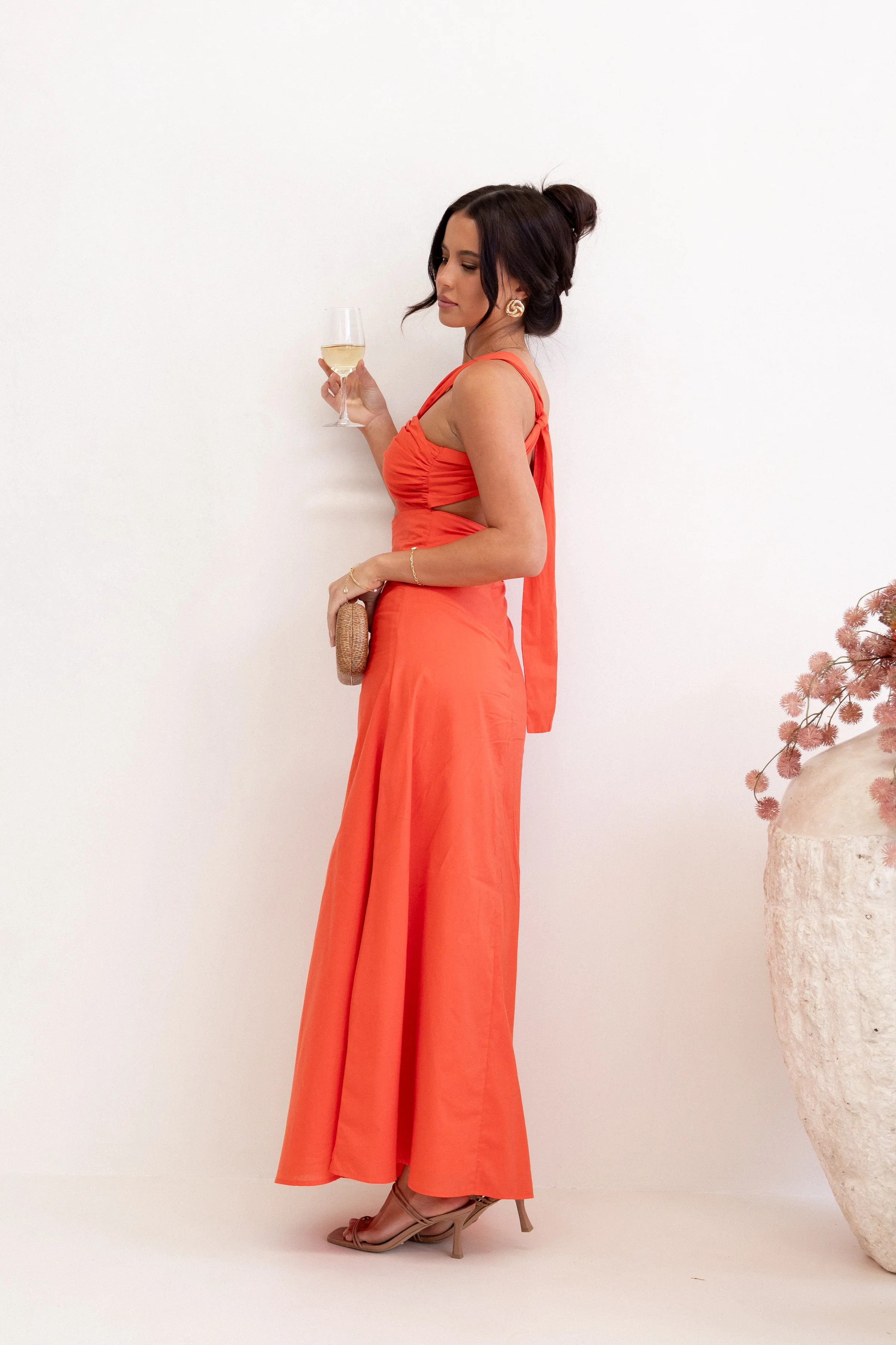 Luna One Shoulder Maxi Dress - Tangerine | Petal & Pup (US)