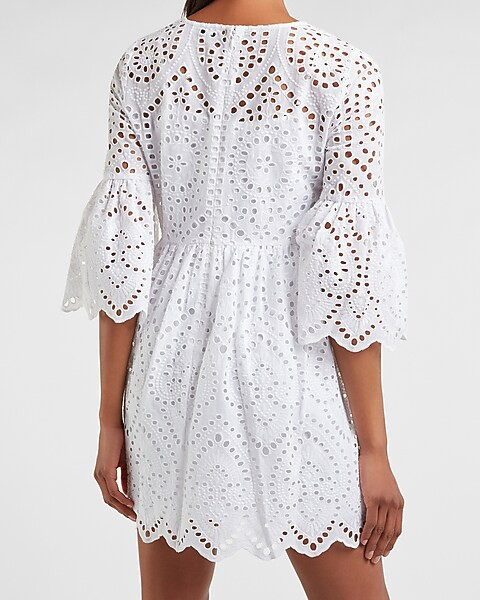 Eyelet Lace Flare Sleeve Dress | Express
