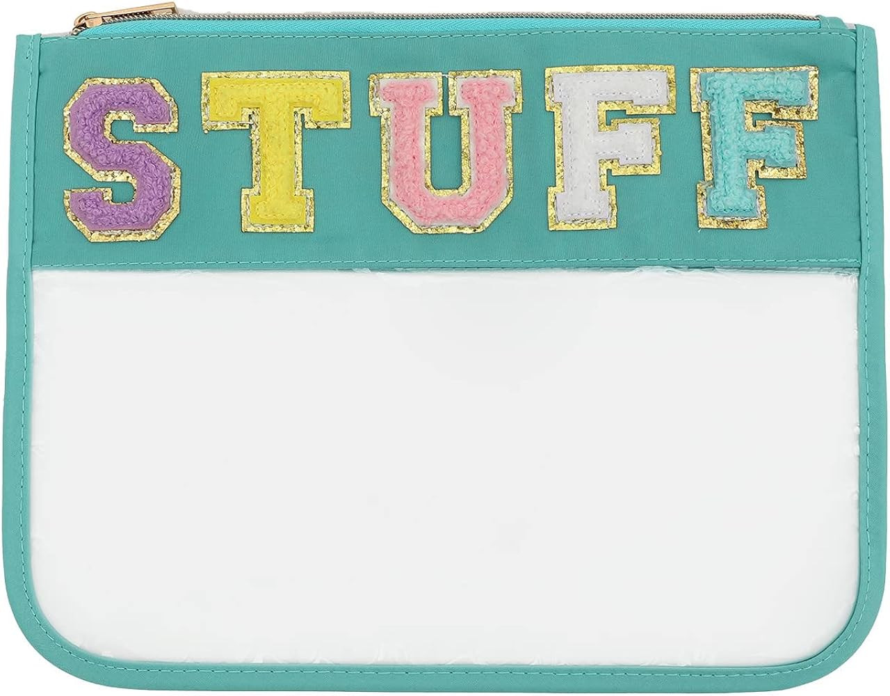 Chenille Letter Bag Clear Flat Pouch,Multi-purpose PVC&Nylon Clear Cosmetic Bags,Travel Makeup Bag W | Amazon (US)