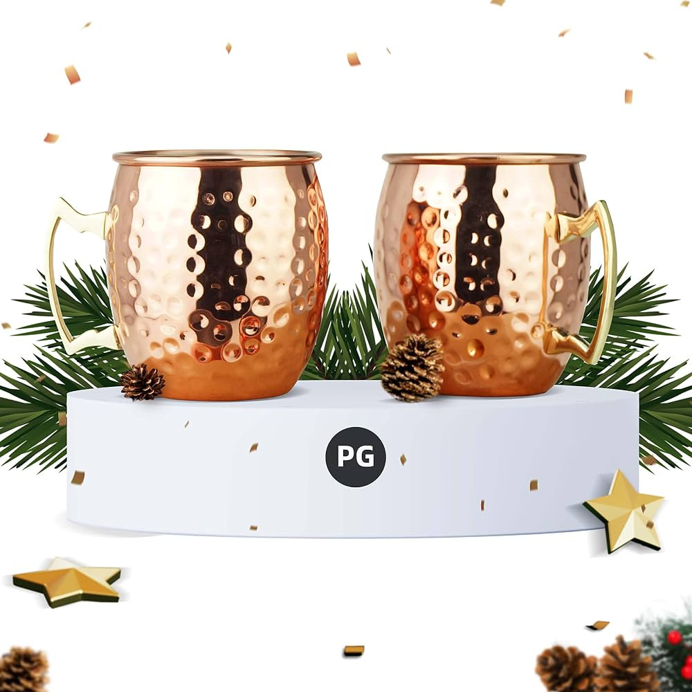 PG Moscow Mule Mugs - Large Size 19 ounces - Set of 2 Hammered Cups - Stainless Steel Lining - Pu... | Amazon (US)