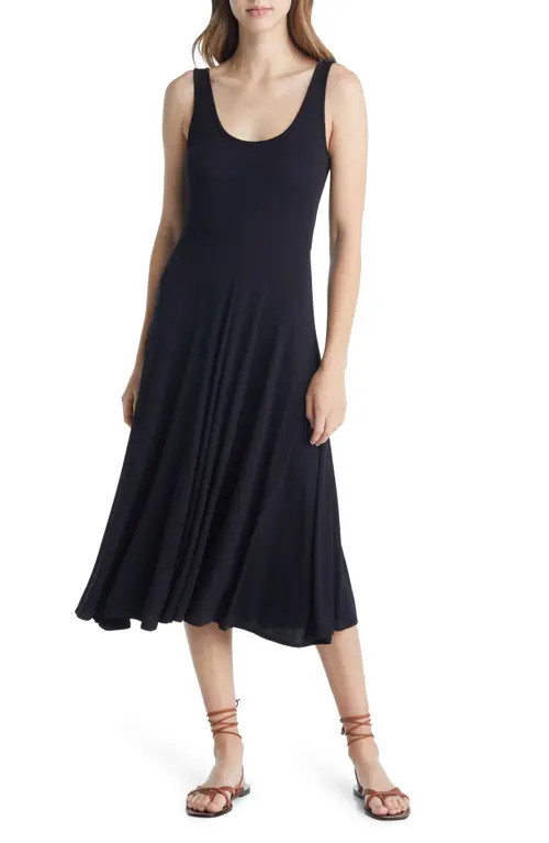 Marine Layer Lexi Rib Fit & Flare Tank Midi Dress in Black at Nordstrom, Size Medium | Nordstrom