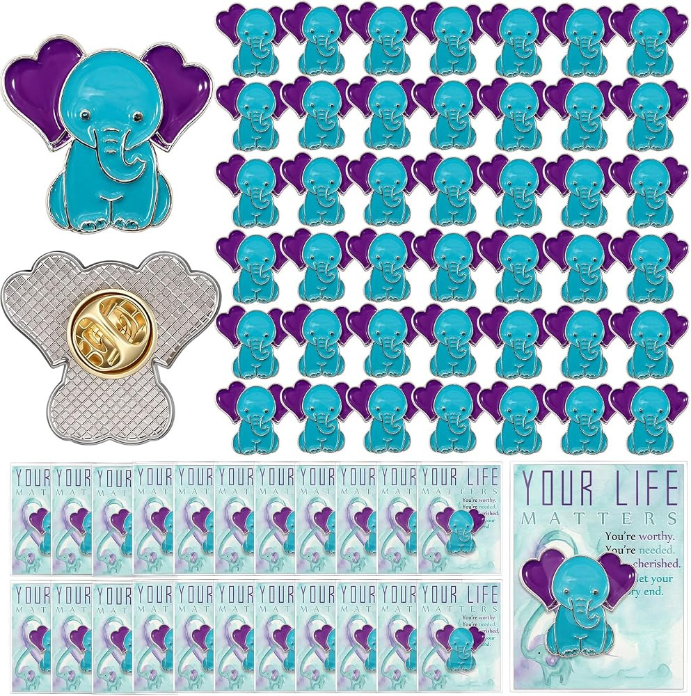 Sureio 50 Pcs Suicide Prevention Awareness Elephant Lapel Pins | Amazon (US)