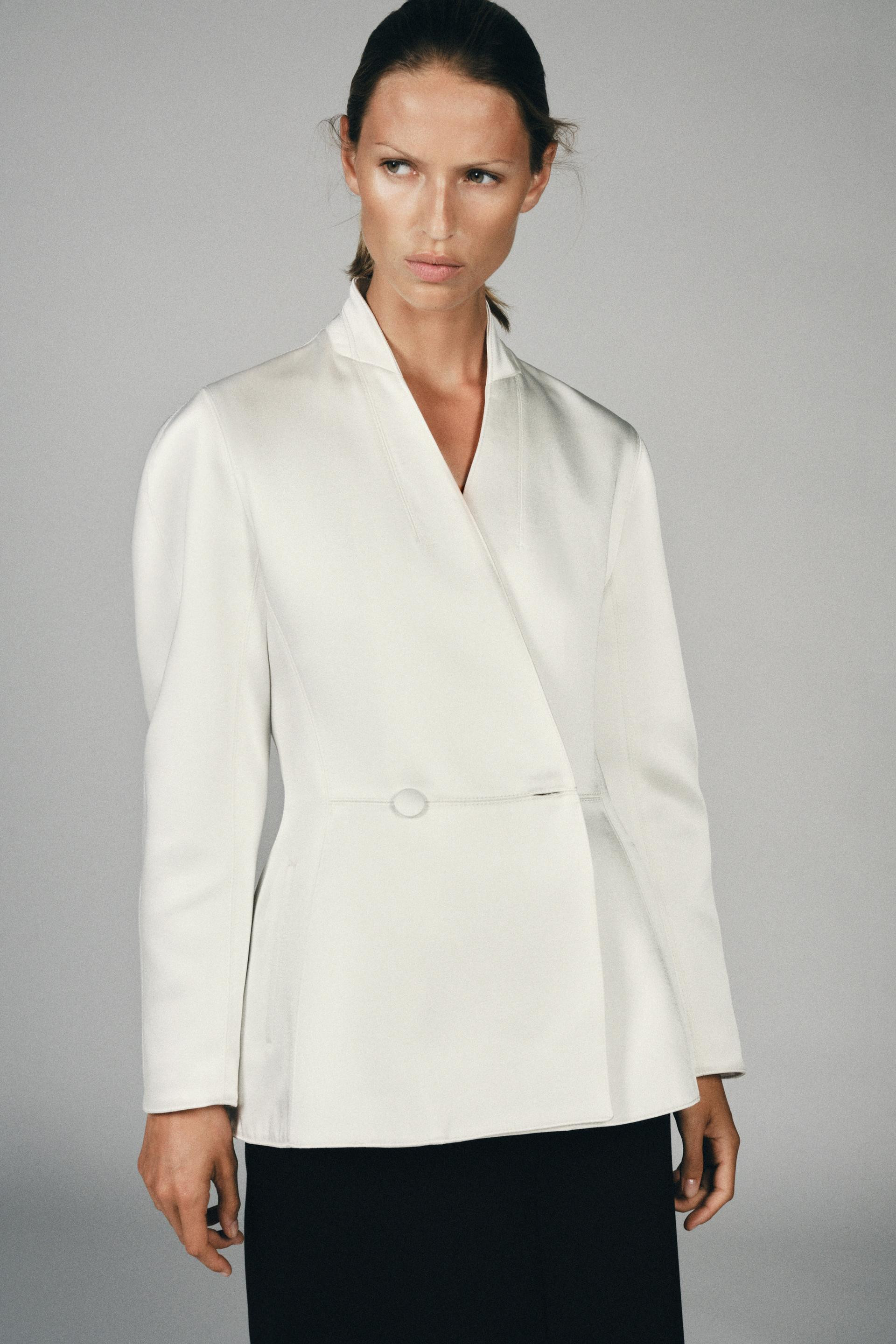 Zara - Satin Double-Breasted Blazer - Oyster-White - Xl - Woman | Zara Canada