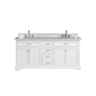 Windlowe 73 in. W x 22 in. D x 35 in. H Bath Vanity in White with Carrara Marble Vanity Top in Wh... | The Home Depot