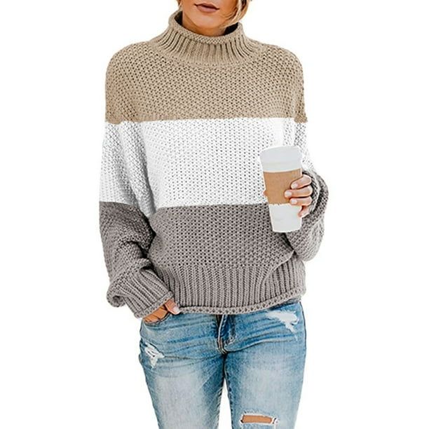 Sidefeel Women's Chunky Knit Long Sleeve Pullover Shirts Sweater Loose Casual Lounge Tops M 8-10 ... | Walmart (US)
